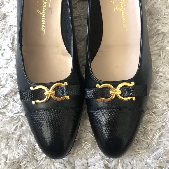 Salvatore Ferragamo Black Leather Block Heel Flats - Picture 4 of 7